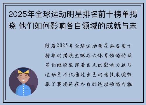 2025年全球运动明星排名前十榜单揭晓 他们如何影响各自领域的成就与未来
