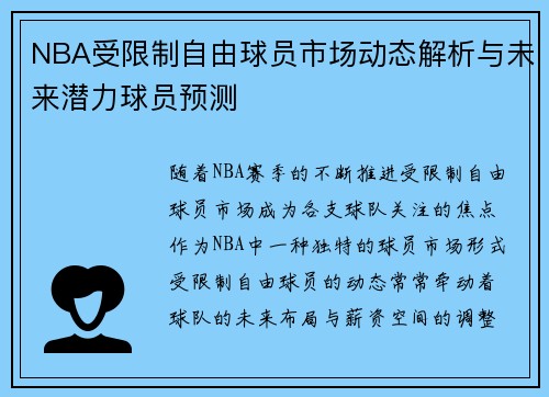 NBA受限制自由球员市场动态解析与未来潜力球员预测